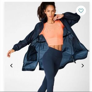 NEW NWT Fabletics Olive Woven Jacket Navy Blue‎ Oversized Windbreaker Size Large